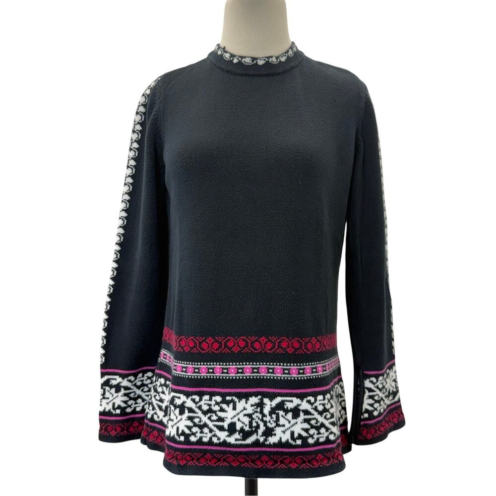 Hanna Andersson Women's Small Black Fair Isle Cotton Knit Pullover Sweater
